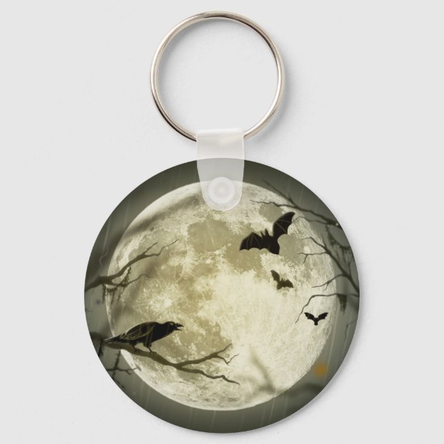Vollmond mit Fledermäusen und Raven Schlüsselanhänger (Vorderseite)