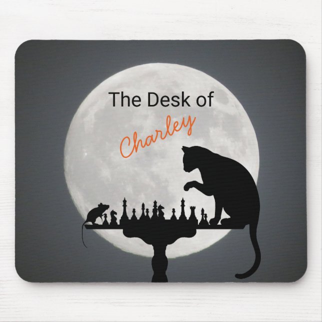 Vollmond mit Maus und Katzenschach Mousepad (Vorne)