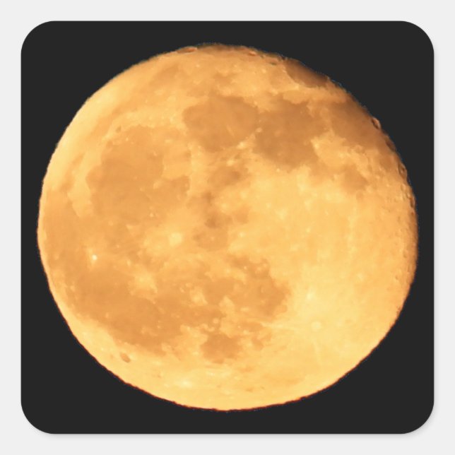 Vollmond mit Orangenglühen Quadratischer Aufkleber (Vorderseite)