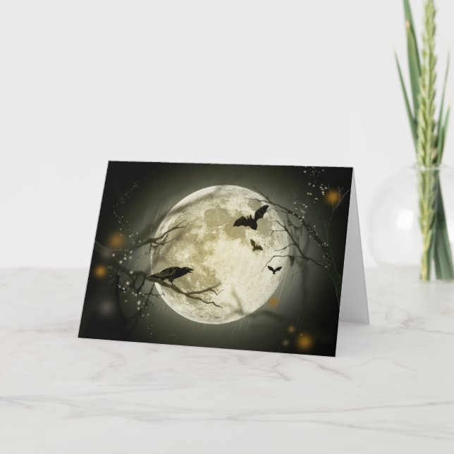 Vollmond mit Ruck und Fledermäusen Karte (Vorderseite)