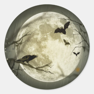 Vollmond mit Ruck und Fledermäusen Runder Aufkleber
