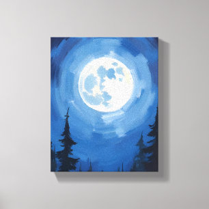 Vollmond   Nachthimmel Wald Aquarellmalerei Leinwanddruck