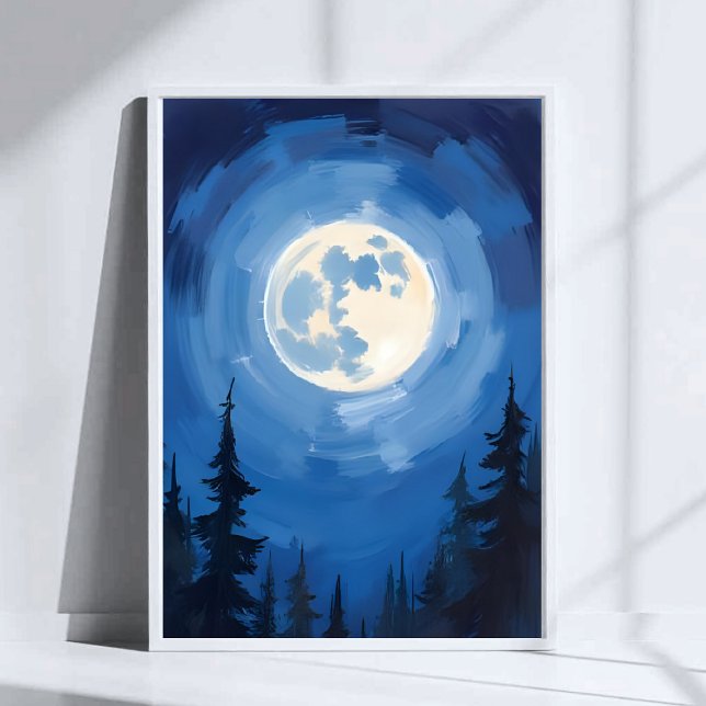 Vollmond | Nachthimmel Wald Aquarellmalerei Poster (Von Creator hochgeladen)