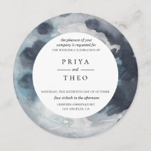 Vollmond Navy Blue Wedding Einladung