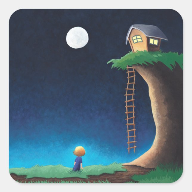 Vollmond Night Sky Square Sticker (Vorderseite)