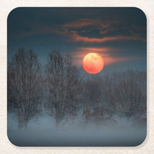 Vollmond   November in Scalenghe, Italien Rechteckiger Pappuntersetzer