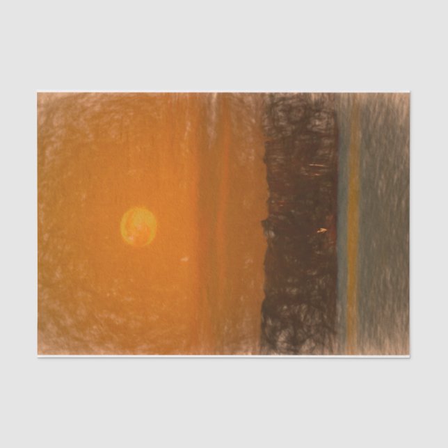 Vollmond Orange Sunset Beach Sketch Kunst Seidenpapier (Vorderseite)
