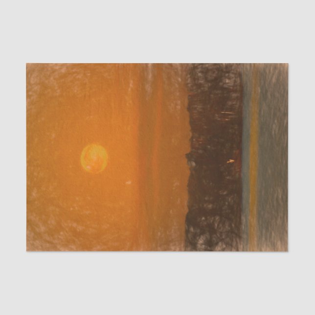 Vollmond Orange Sunset Beach Sketch Kunst Seidenpapier (Vorderseite)