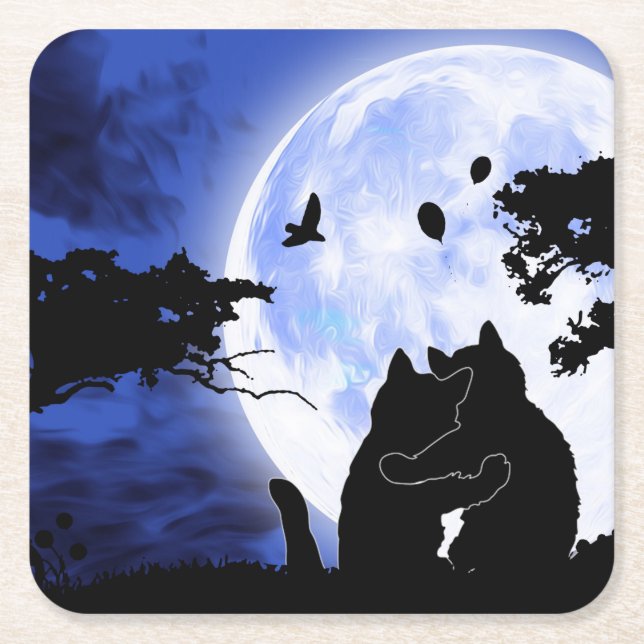 Vollmond Rechteckiger Pappuntersetzer (Vorderseite)