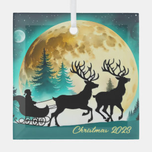 Vollmond Rentier und Sleigh Ornament Aus Glas