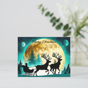 Vollmond Rentier und Sleigh Postkarte