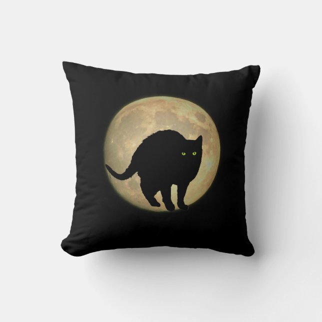 Vollmond-Schwarze Katze Kissen (Vorderseite)
