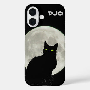 Vollmond Schwarze Katze sieht auf iPhone 16 Hülle