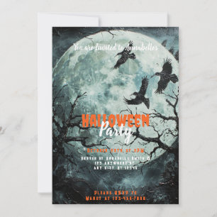 Vollmond Schwarze Vögel Creepisches Halloween-Part Einladung