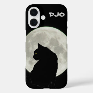 Vollmond-Schwarzkatzen-Profil iPhone 16 Hülle
