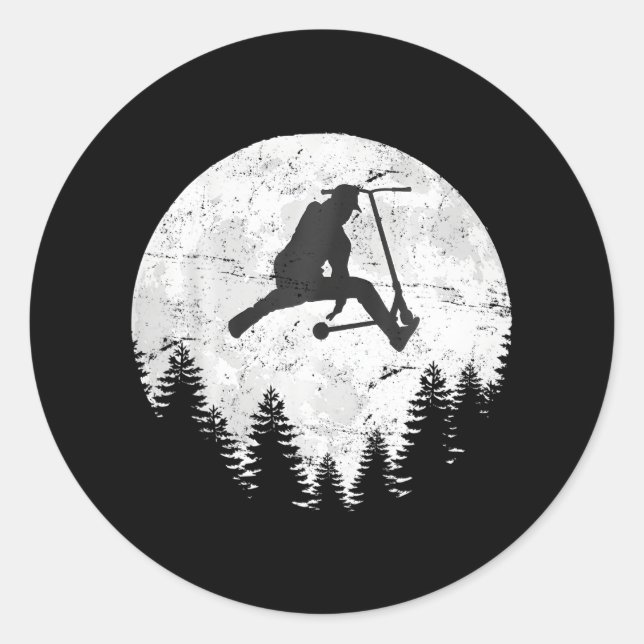Vollmond Scooter-Skater Skateboarding Runder Aufkleber (Vorderseite)