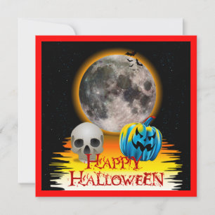 Vollmond, Skull und Blue Pumpkin am Abend. Einladung