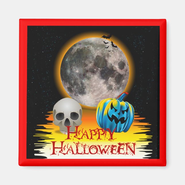 Vollmond, Skull und Blue Pumpkin am Abend. Magnet (Vorne)