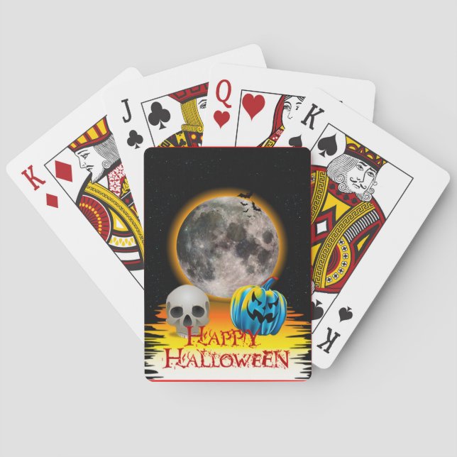 Vollmond, Skull und Blue Pumpkin am Abend. Spielkarten (Rückseite)