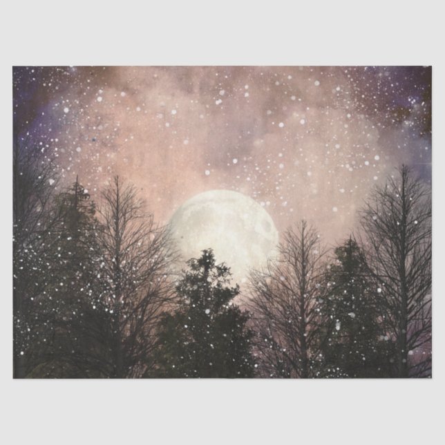 Vollmond Starry Night Forest Decoupage Seidenpapier (Vorderseite)