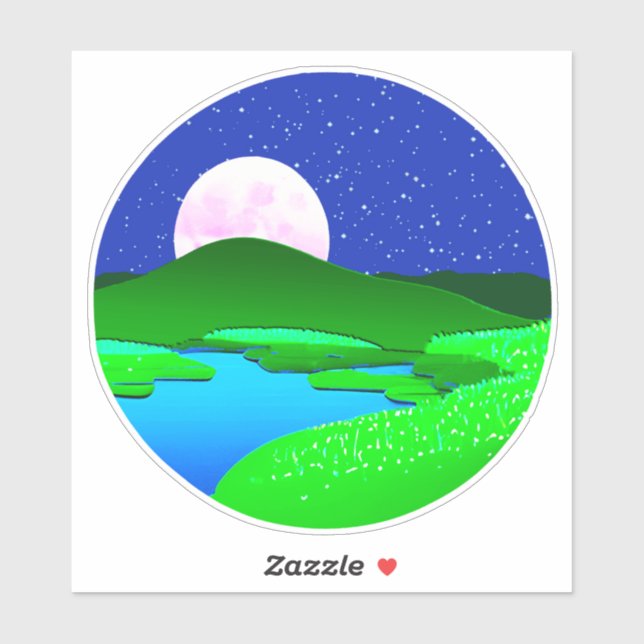 Vollmond steigt über grüne Hügel Aufkleber (Blatt)