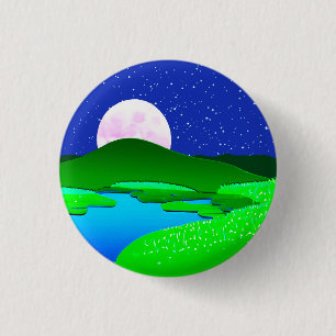 Vollmond steigt über grüne Hügel Button