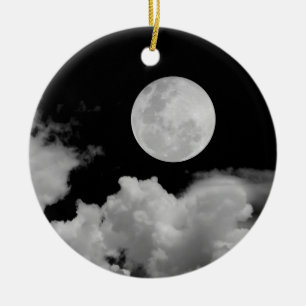 VOLLMOND U. WOLKEN SCHWARZES U. WEISS KERAMIKORNAMENT