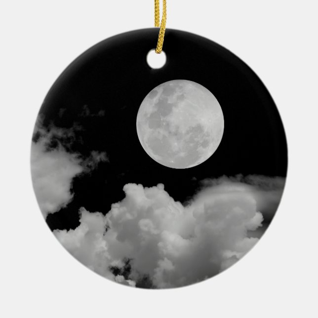 VOLLMOND U. WOLKEN SCHWARZES U. WEISS KERAMIKORNAMENT (Vorne)