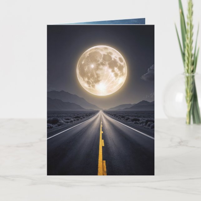 Vollmond über Autobahn Geburtstag Karte (Vorderseite)