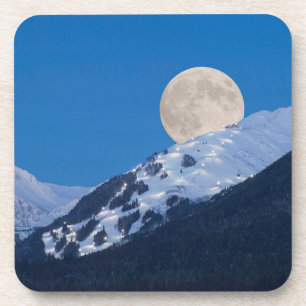 Vollmond über dem Alyeska-Ski-Resort, Alaska Getränkeuntersetzer