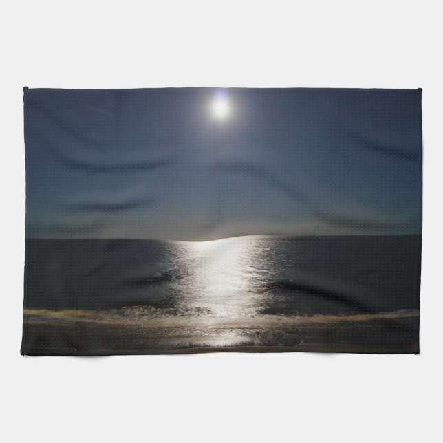 Vollmond über dem Atlantik Geschirrtuch (Horizontal)