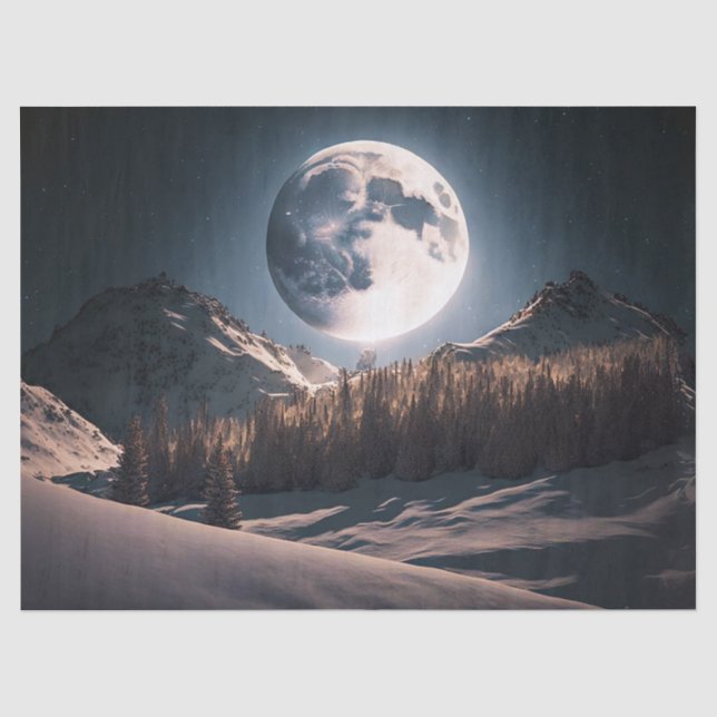 Vollmond über dem Schneeberg der Bäume Seidenpapier (Vorderseite)