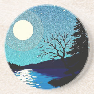 Vollmond über den Fluss Sandstone Untersetzer