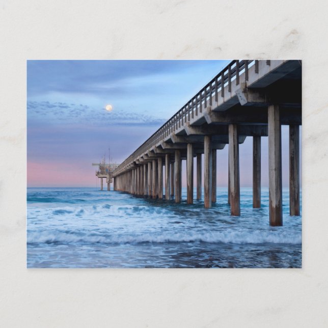 Vollmond über Pier, Kalifornien Postkarte (Vorderseite)