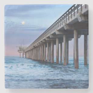 Vollmond über Pier, Kalifornien Steinuntersetzer