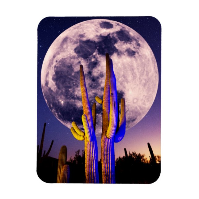 Vollmond über Saguaro Cactus Magnet (Vertikal)