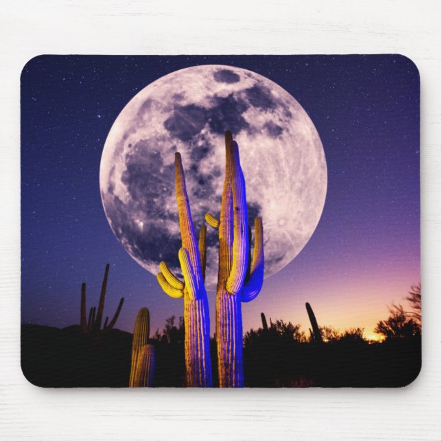 Vollmond über Saguaro Cactus Mousepad (Vorne)