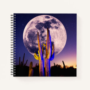 Vollmond über Saguaro Cactus Notizbuch