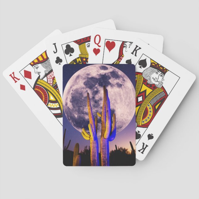 Vollmond über Saguaro-Kakteen Spielkarten (Rückseite)