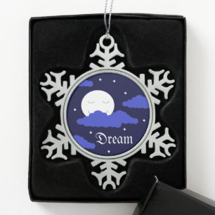 Vollmond um Mitternacht und Sterne: Schneeflocken Zinn-Ornament
