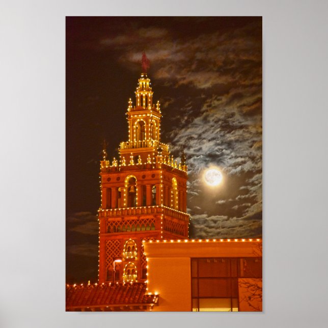 Vollmond und Giralda Tower, Kansas City, Missouri Poster (Vorne)