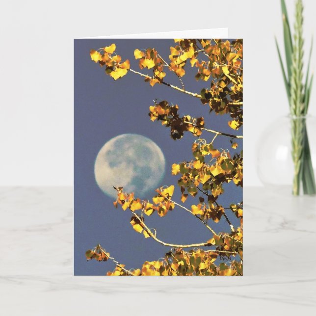 Vollmond und Herbst hinterlassen Grußkarte Karte (Vorderseite)