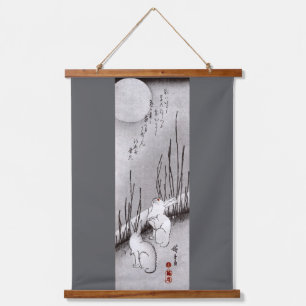 Vollmond und Kaninchen, Hiroshige, Ukiyo-e Wandteppich Mit Holzrahmen