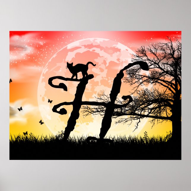 Vollmond- und Kat-H-Monogramm-Poster Poster (Vorne)