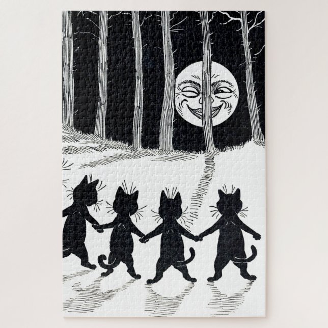 Vollmond und Katzen, Louis Wain (Vertikal)