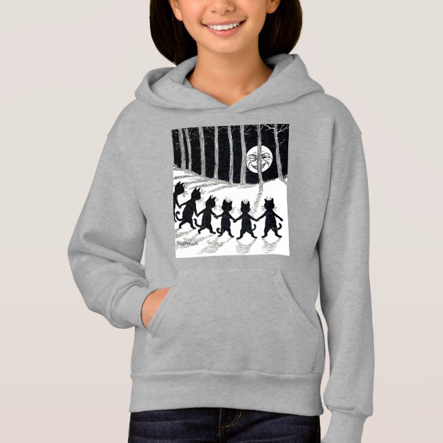 Vollmond und Katzen, Louis Wain Hoodie (Vorderseite)