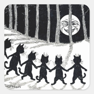Vollmond und Katzen, Louis Wain Quadratischer Aufkleber