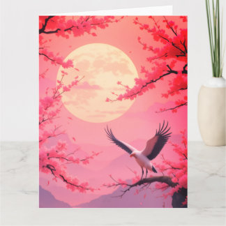 Vollmond und Kirschblüten-Einladung – Elegant Karte