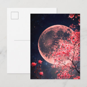 Vollmond und Kirschblüten-Einladung – Elegant Postkarte