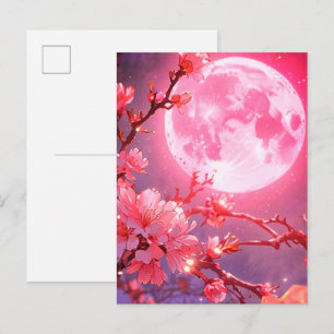 Vollmond und Kirschblüten-Einladung – Elegant Postkarte